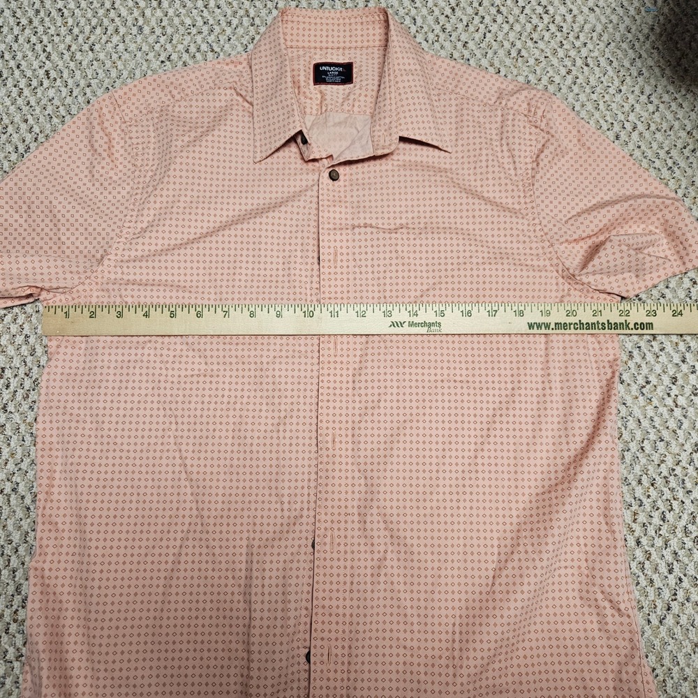 UNTUCKit Mens Slim Fit Short Sleeve Button Down Shirt Peach Diamond Print Large - Picture 4 of 5